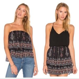 NWOT JOIE Lyane Black Silk Printed Pull On Top / Skirt L -Versatile!